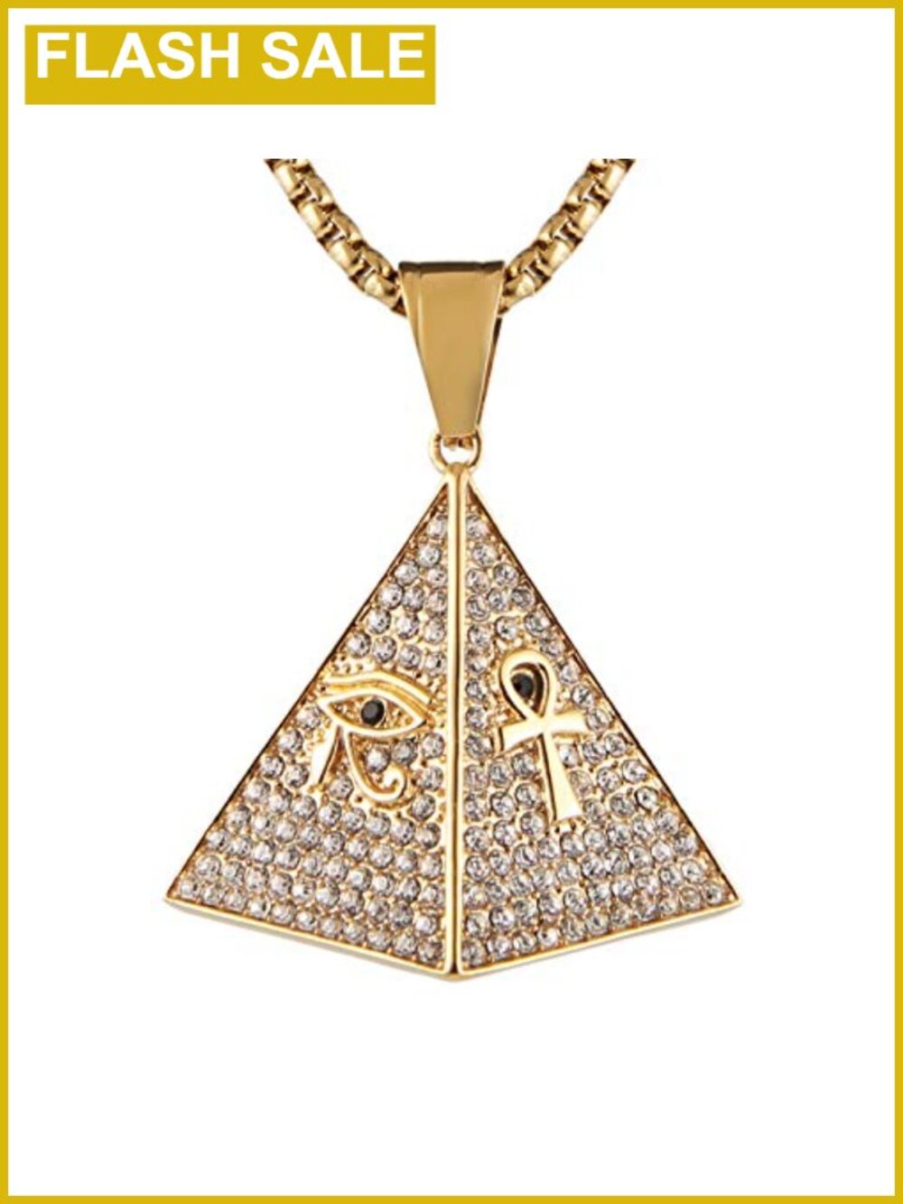 Men's Stainless Steel Pyramid Pendant Necklace with Rolo Chain